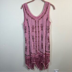 L'Pogee Women’s Pink Embroidered Whimsy Midi Dress Small Boho